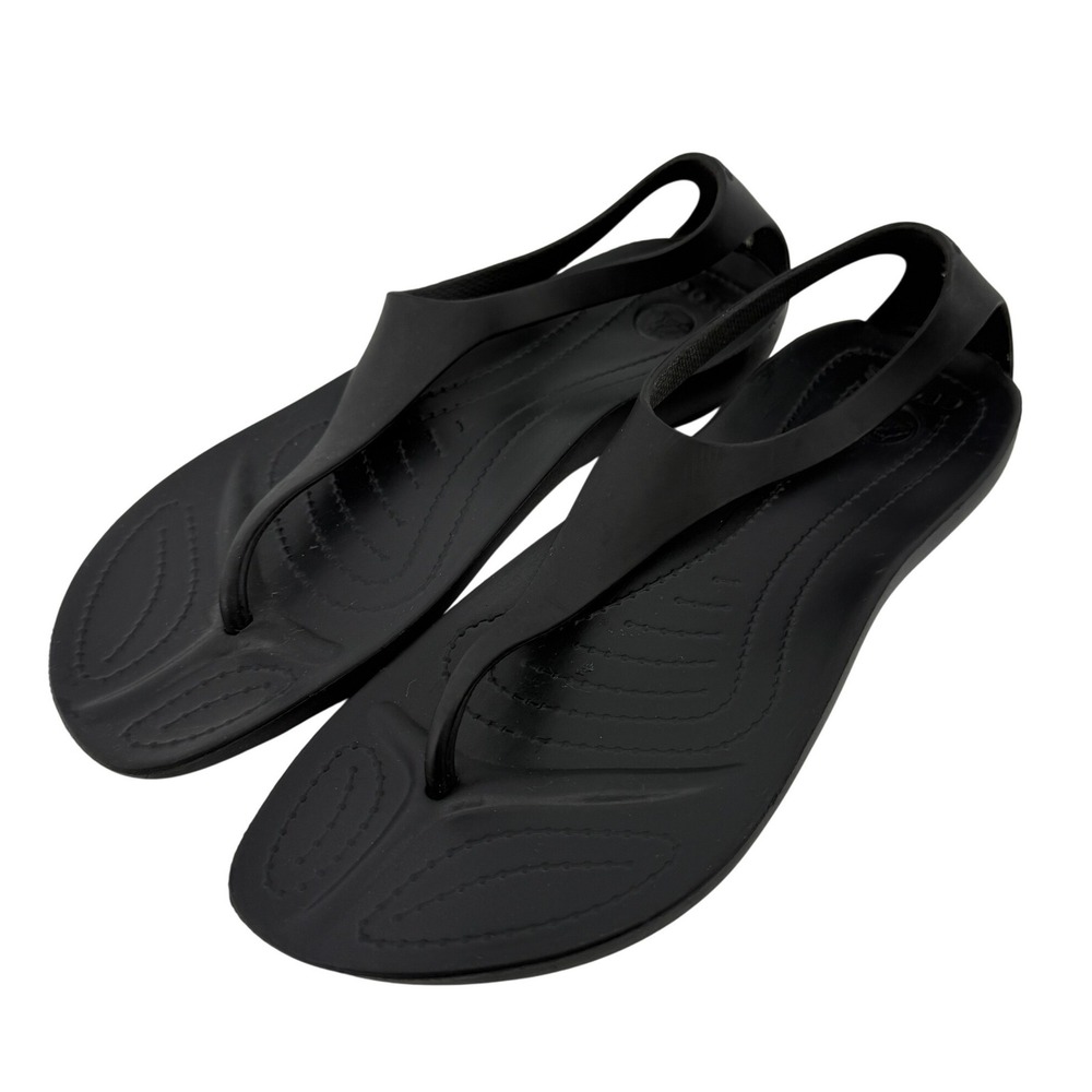 Crocs Sexi Flip Sandal Slip On Black Women 9 Slingback Thong Casual Barefoot New